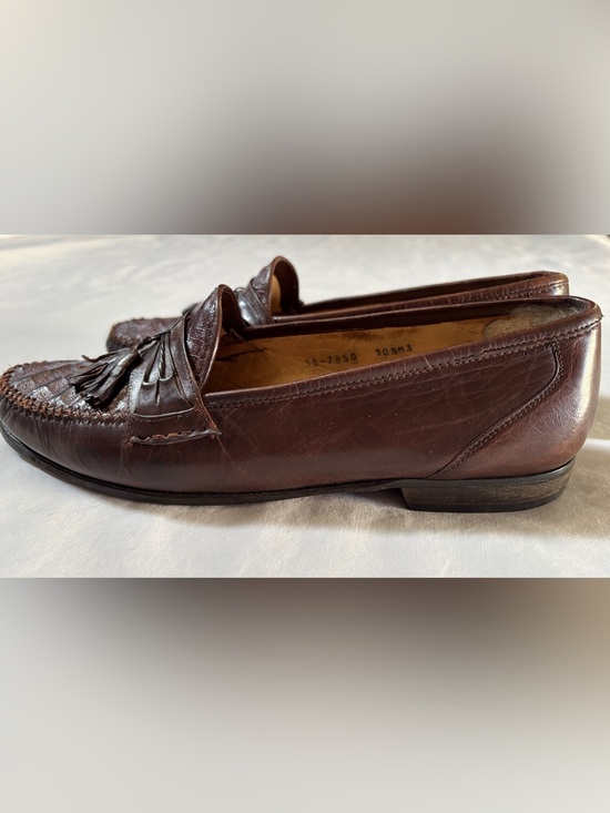 Domani Johnston & Murphy Men’s 10M Brown Woven Leather Tassel Loafers Made Italy main image 4